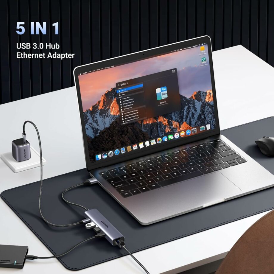 UGREEN 5 in 1 USB 3.0 to Gigabit  Ethernet Adapter and 3 USB 3.0 Ports with Type-C Power Port