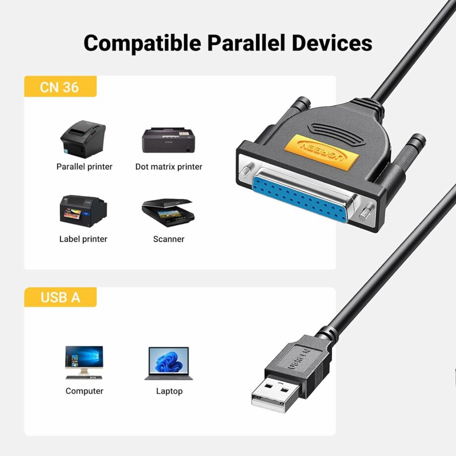 UGREEN USB to DB25 Parallel (25 Pin) Printer Cable - 2M