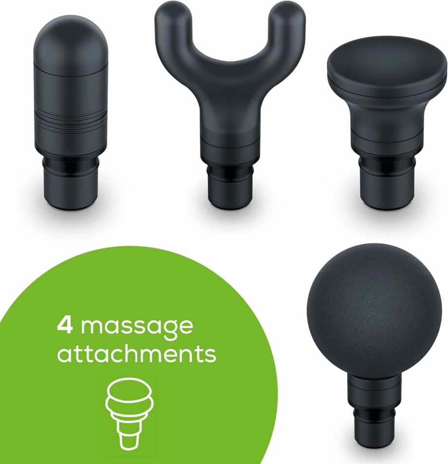 Beurer MG99 Compact Massage Gun with 5 Intensity Levels and 4 Attachments