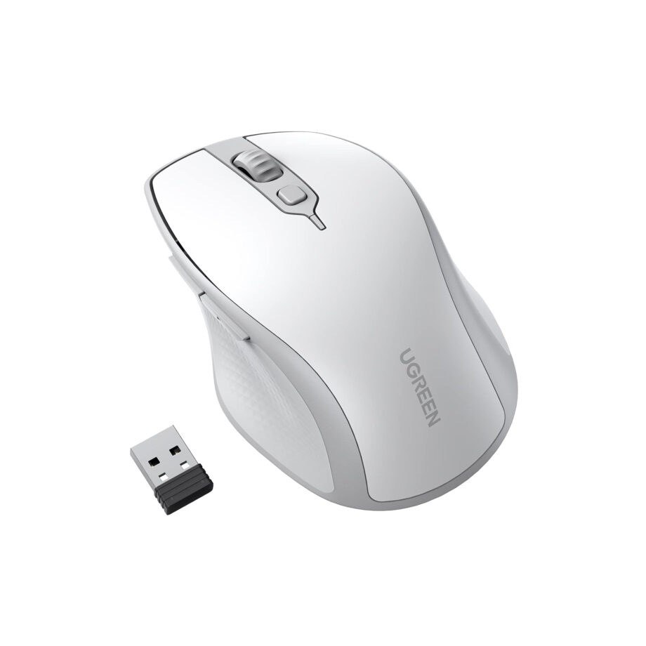UGREEN Ergonomic Bluetooth 5.0 & 2.4Ghz Wireless Mouse - White
