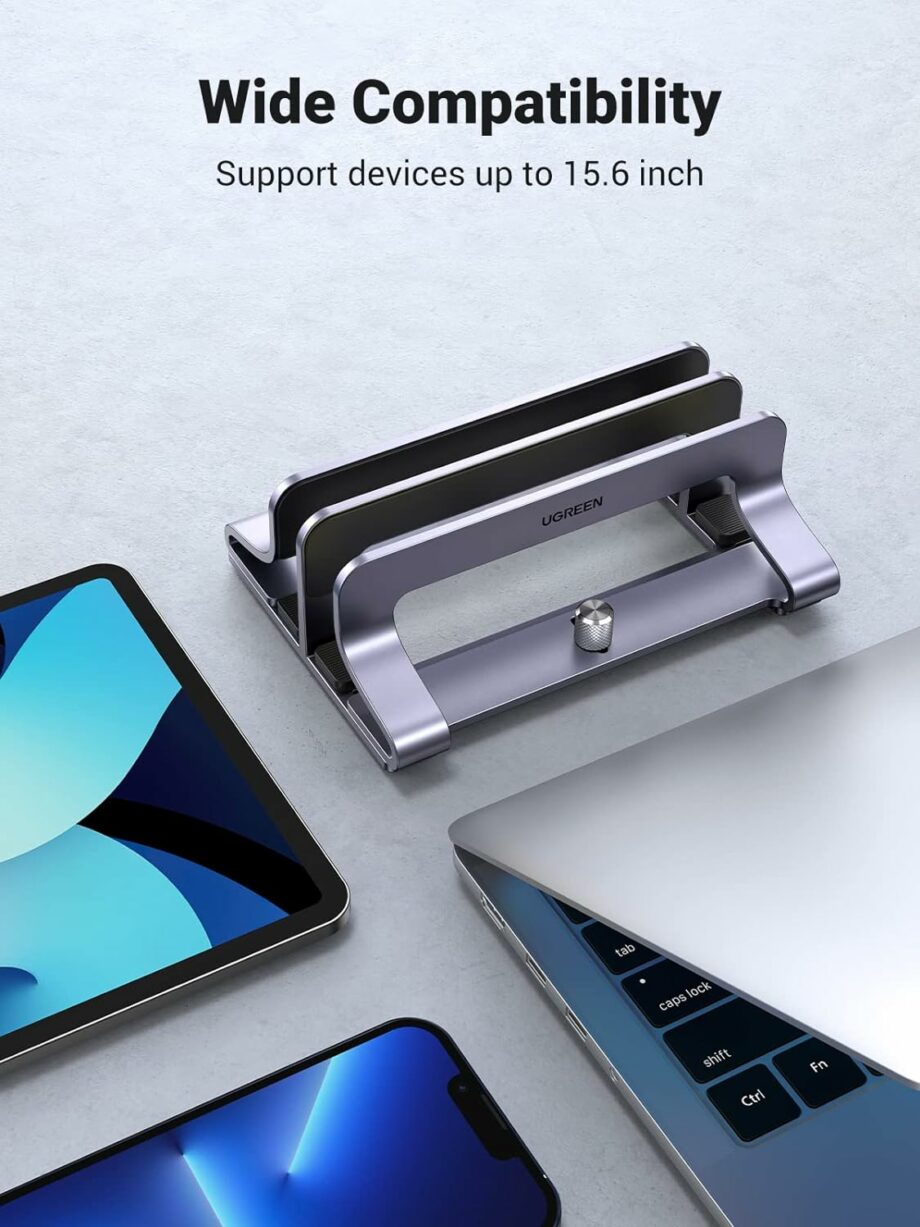 UGREEN Dual Vertical Aluminum Laptop Stand Dock for Up to 17.3 Inch - Silver Gray