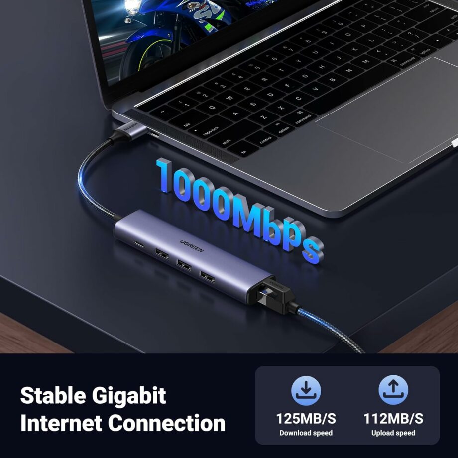 UGREEN 5 in 1 USB 3.0 to Gigabit  Ethernet Adapter and 3 USB 3.0 Ports with Type-C Power Port