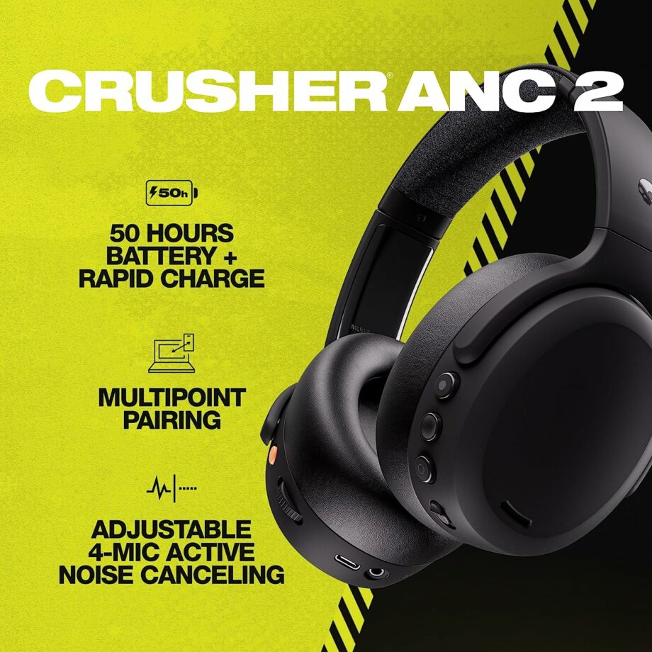 Skullcandy Crusher ANC 2 Over-Ear Noise Cancelling Wireless Headphones - Black