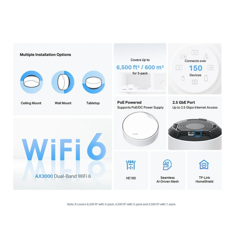 TP-Link Deco X50 AX3000 PoE Whole Home Mesh Wi-Fi 6 System (3-Pack)
