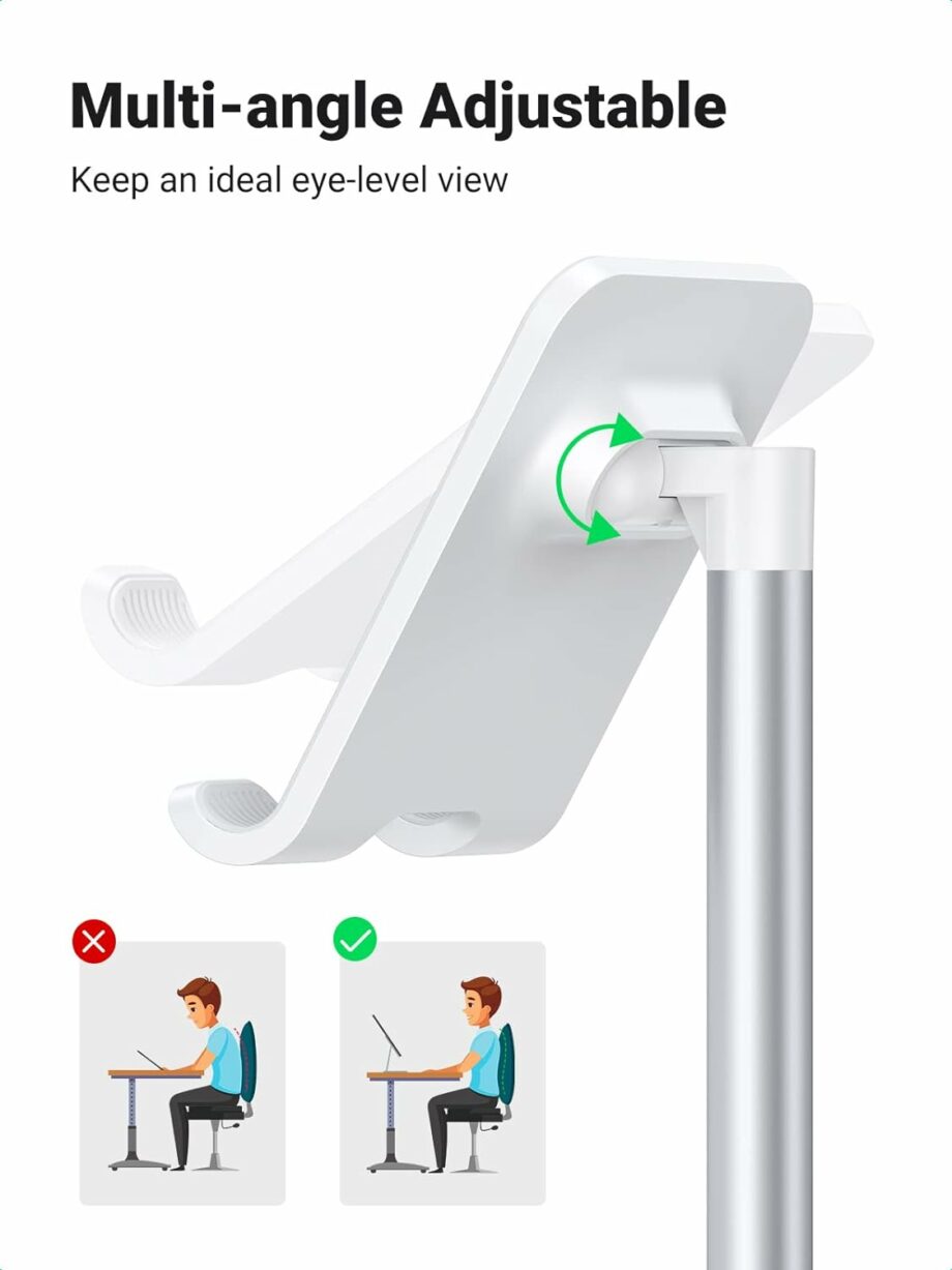 UGREEN Adjustable Phone Holder for Desk with Weighted Base - White