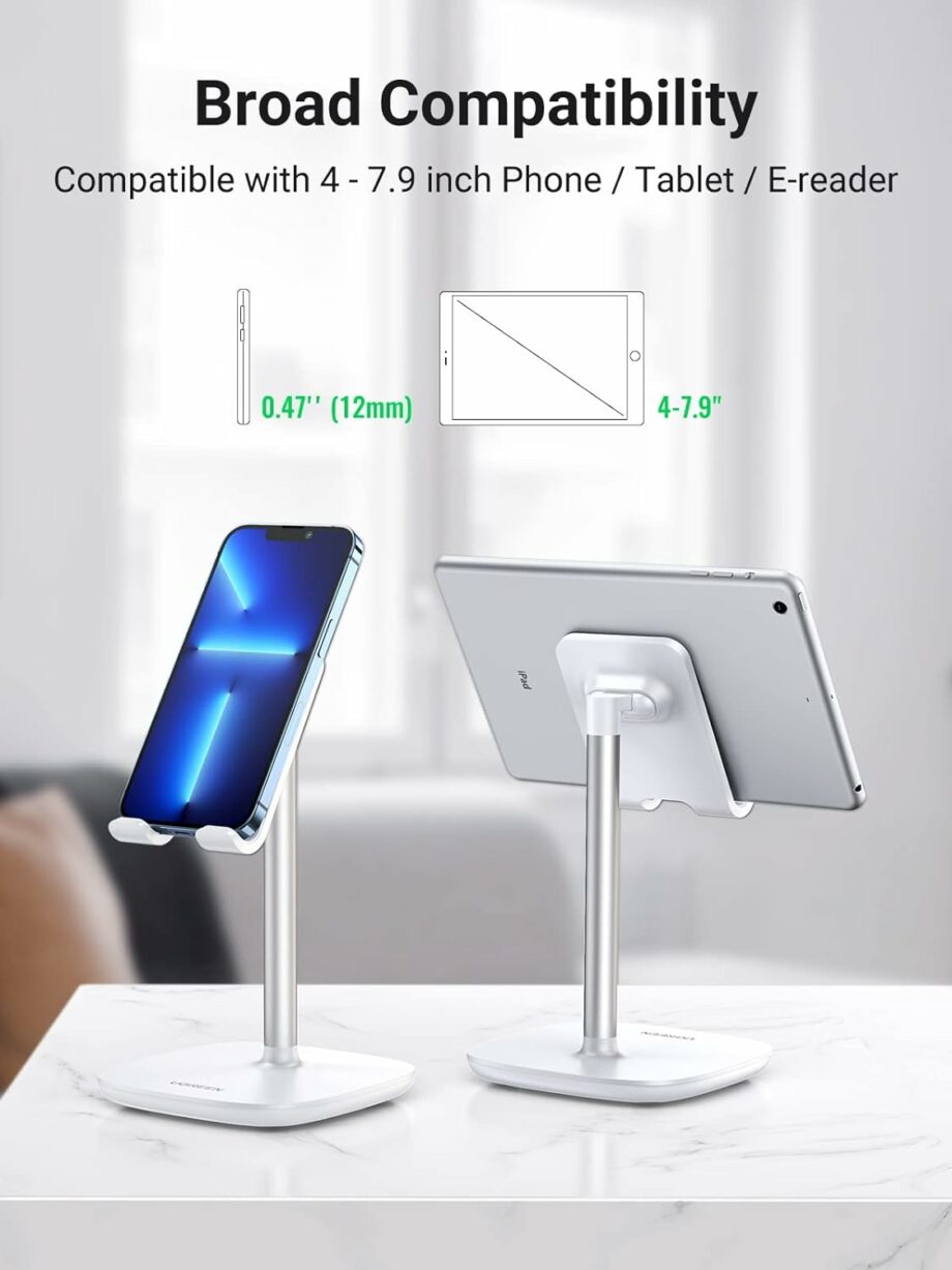 UGREEN Adjustable Phone Holder for Desk with Weighted Base - White