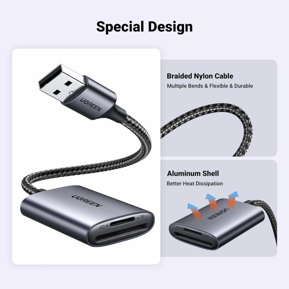 UGREEN USB 3.0 Aluminum 2-in-1 Memory SD Card Reader