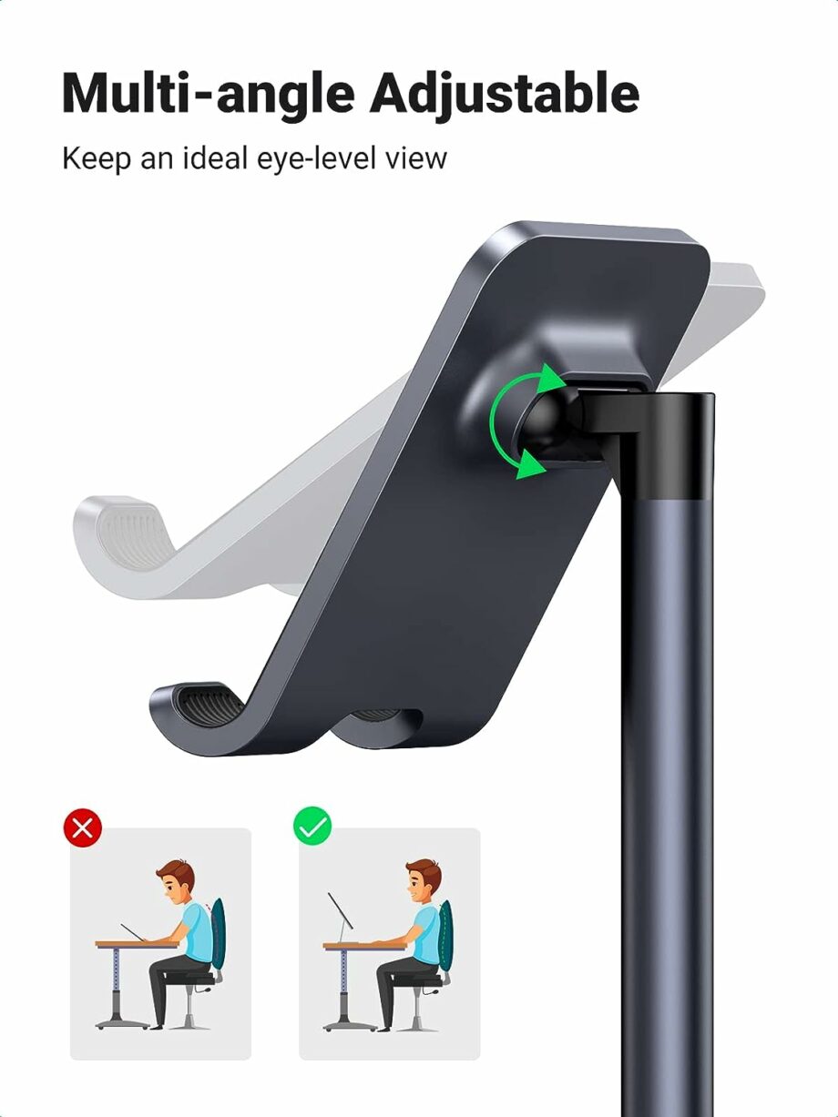 UGREEN Adjustable Phone Holder for Desk with Weighted Base - Black