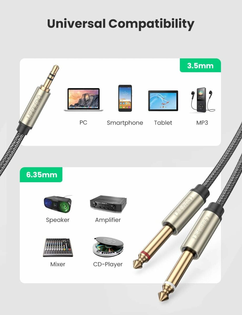 UGREEN 3.5mm TRS to Dual 6.35mm TS Mono Y Splitter Audio Cable - 5M