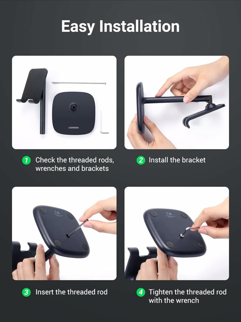 UGREEN Adjustable Phone Holder for Desk with Weighted Base - Black