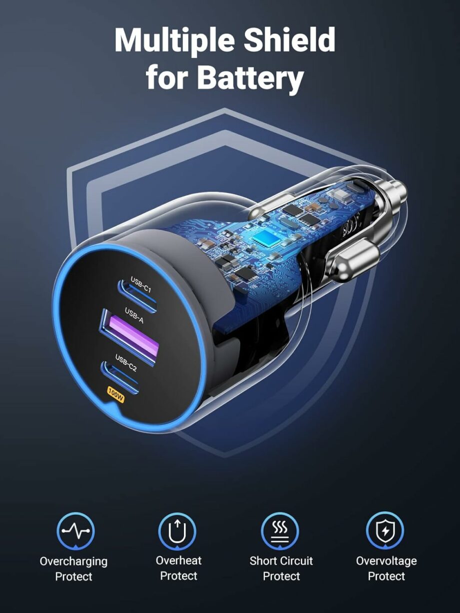UGREEN 130W USB C 3-Port Car Charger