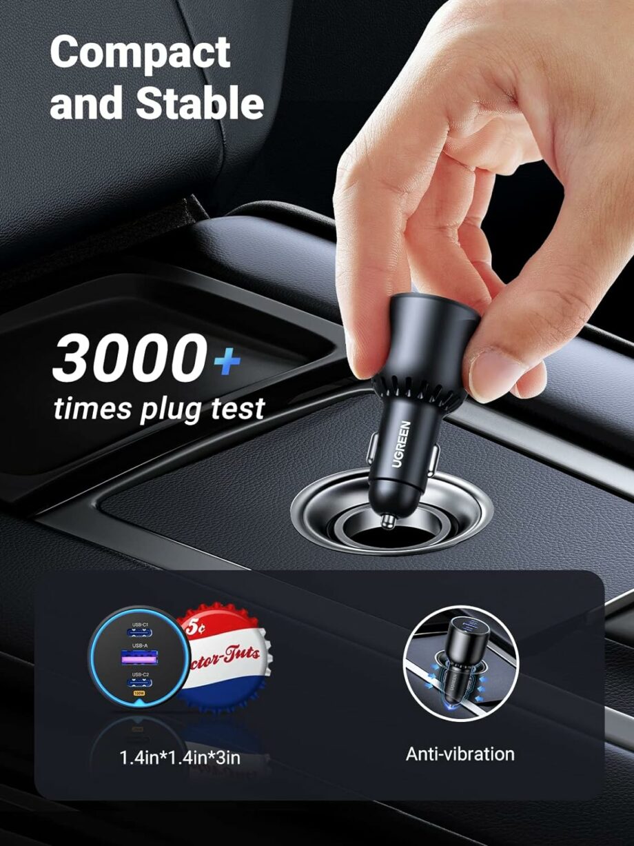 UGREEN 130W USB C 3-Port Car Charger
