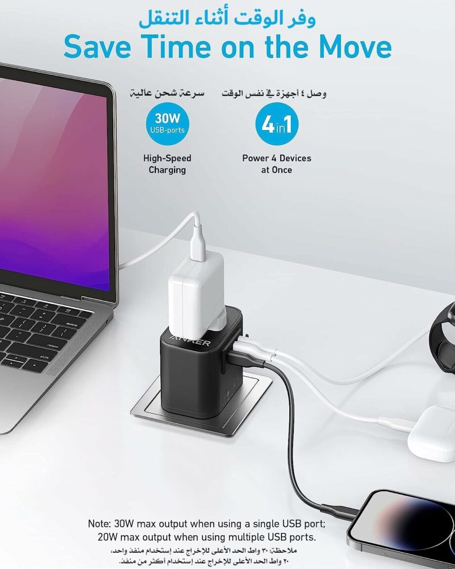 Anker PowerExtend 30W USB-C and 2-Ports USB-A Wall Charger with Travel Plug