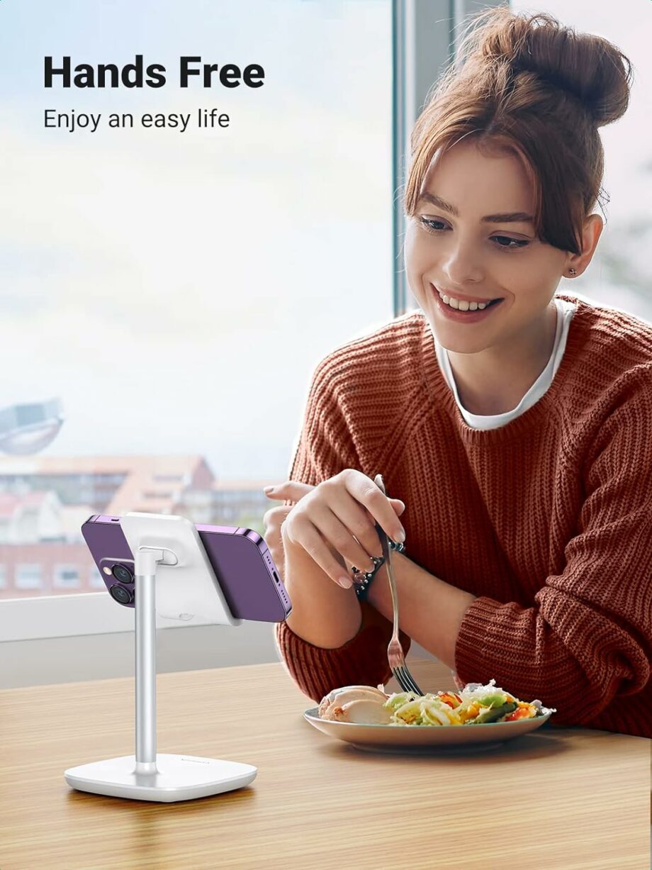 UGREEN Adjustable Phone Holder for Desk with Weighted Base - White