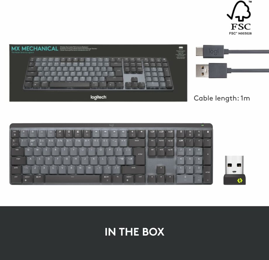 Logitech MX Mechanical Wireless Illuminated Performance Tactile Quiet Switches Keyboard - Graphite