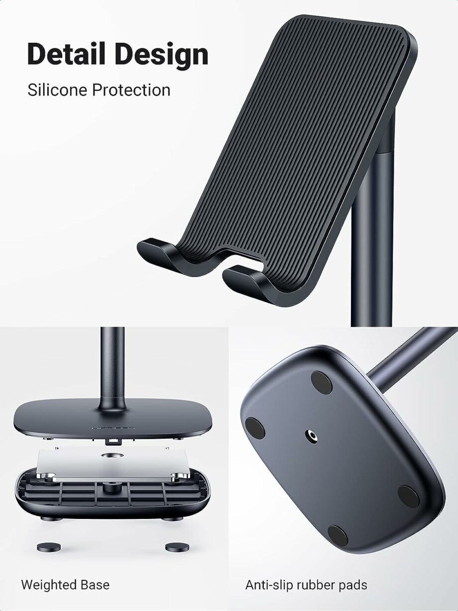 UGREEN Adjustable Phone Holder for Desk with Weighted Base - Black