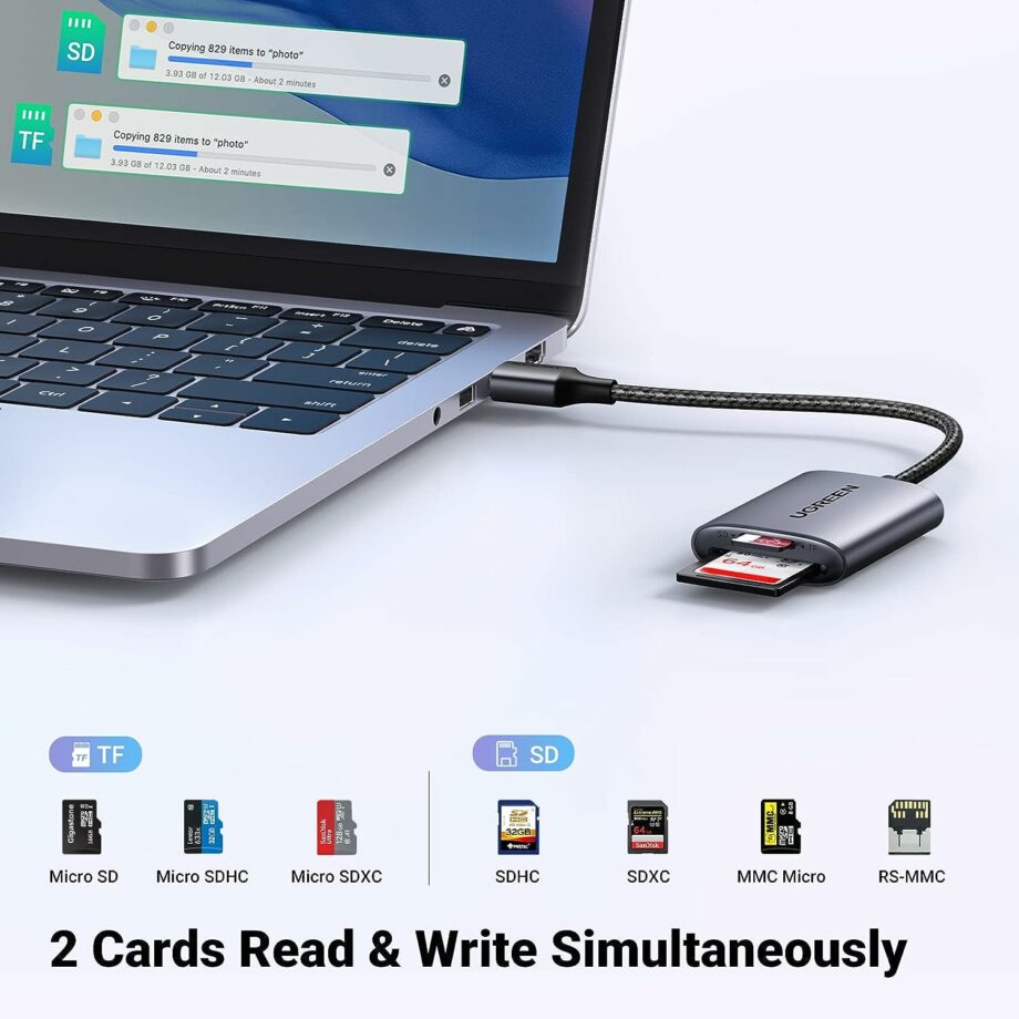 UGREEN USB 3.0 Aluminum 2-in-1 Memory SD Card Reader