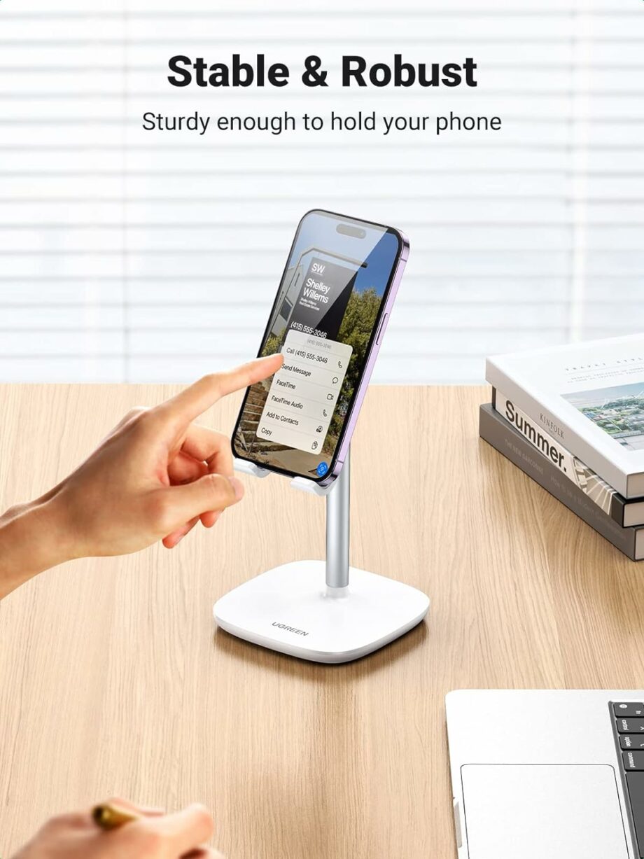 UGREEN Adjustable Phone Holder for Desk with Weighted Base - White