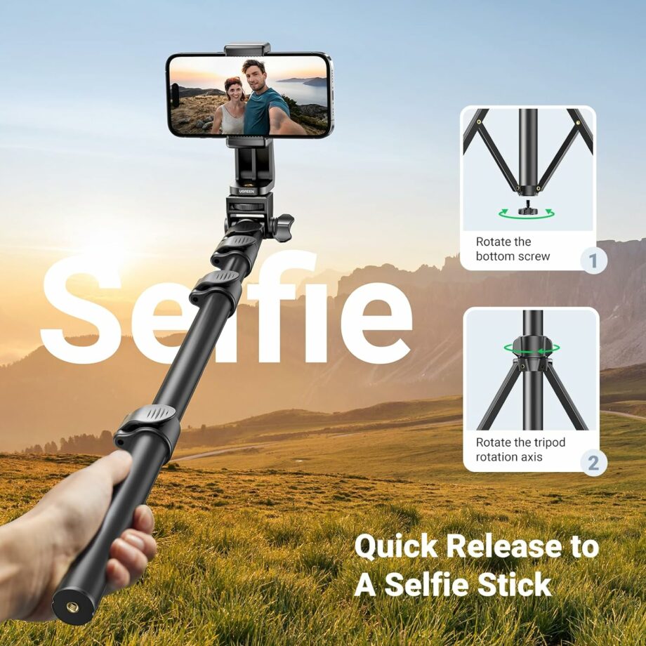 UGREEN 2-in-1 Phone Tripod and Selfie Stick 1.7M Extendable Height with Wireless Remote