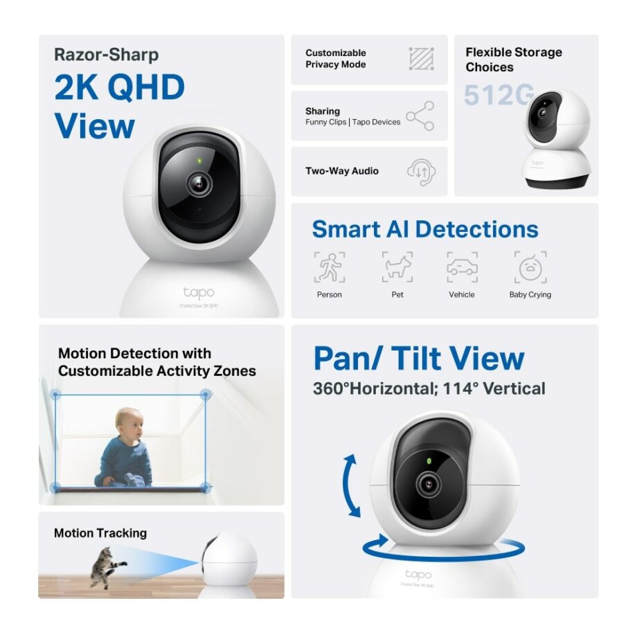 TP-Link Pan/Tilt 2K Home Security Wi-Fi Camera (Tapo C220)