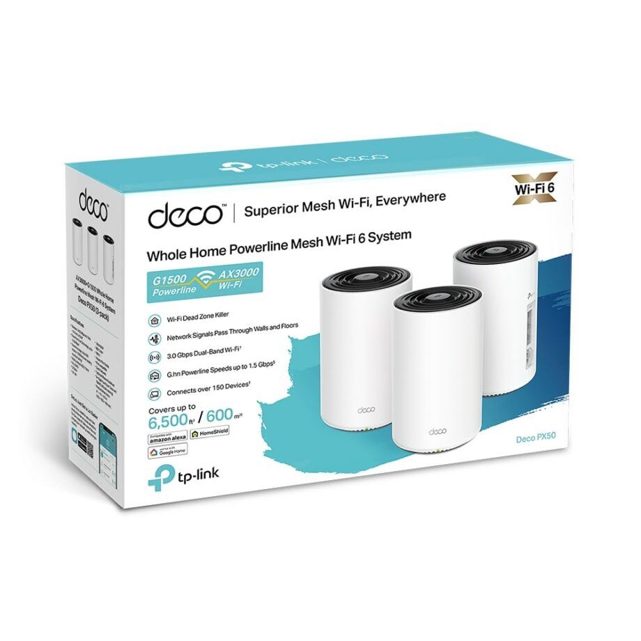 TP-Link Deco PX50 AX3000 + G1500 Whole Home Powerline Mesh WiFi 6 System (3-Pack)