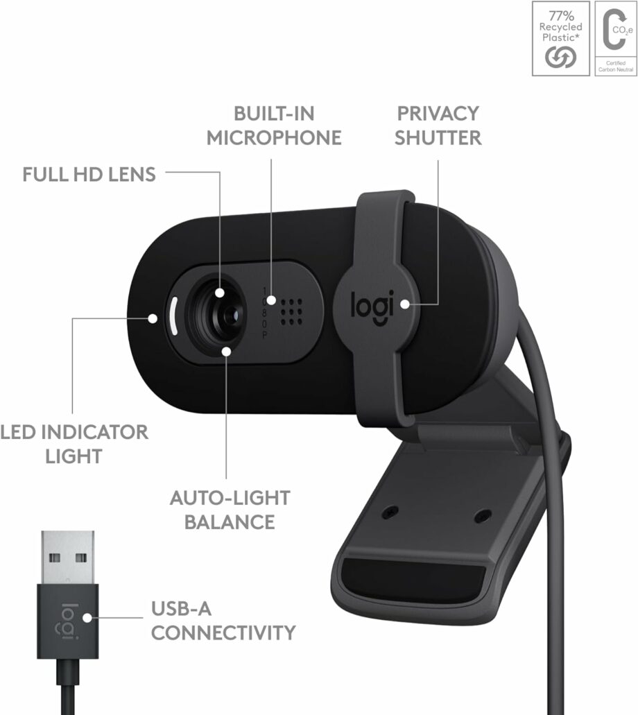 Logitech Brio 100 Full HD 1080p Webcam - Black
