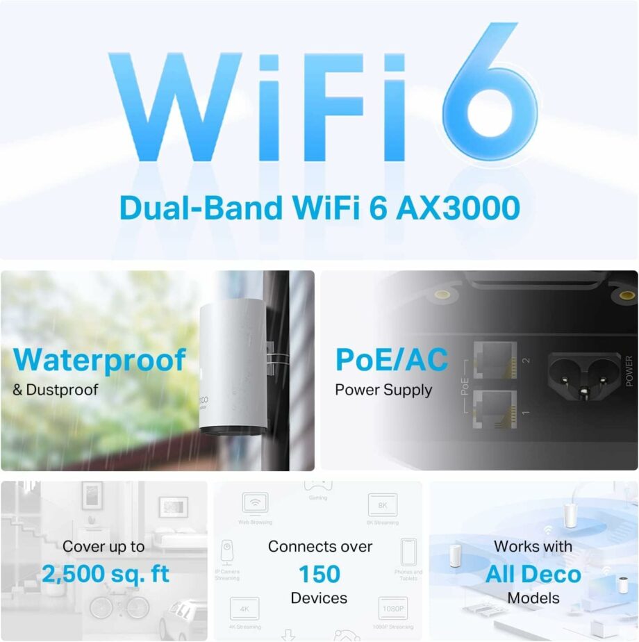 TP-Link Deco X50 AX3000 Outdoor Whole Home Mesh Wi-Fi 6 System (1-Pack)