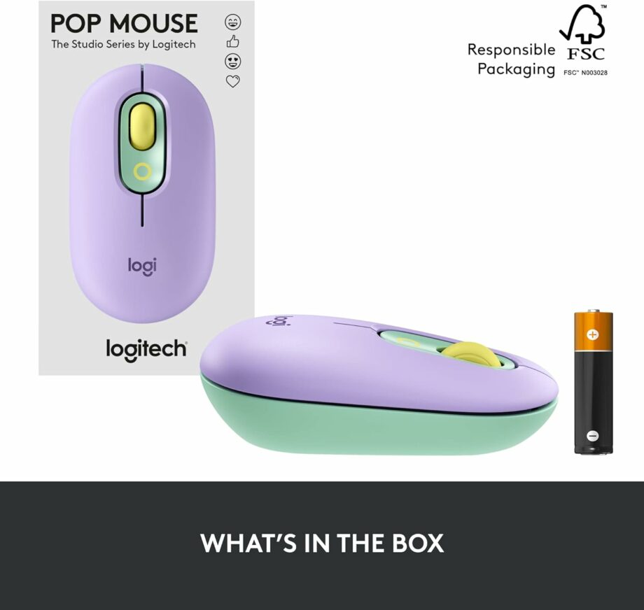 Logitech POP Mouse Wireless Mouse with Customizable Emojis and SilentTouch - Daydream Mint