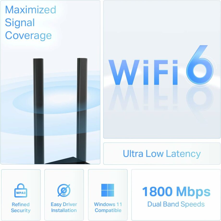 TP-Link AX1800 Dual Antennas High Gain Wireless USB Adapter (Archer TX20U Plus)
