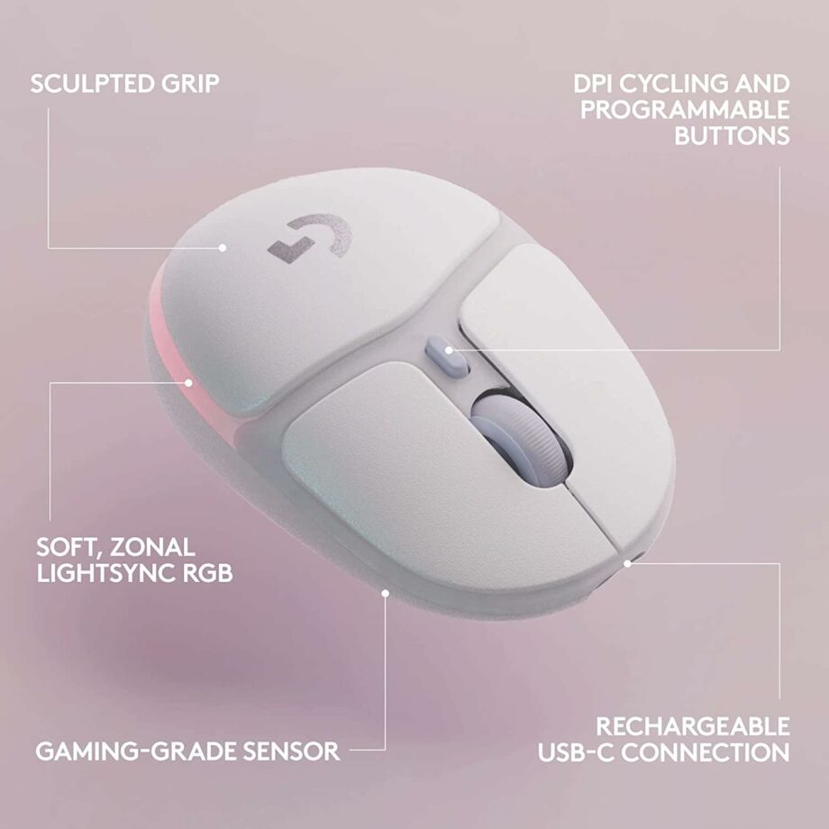 Logitech G705 LIGHTSYNC RGB Wireless Gaming Mouse - White Mist