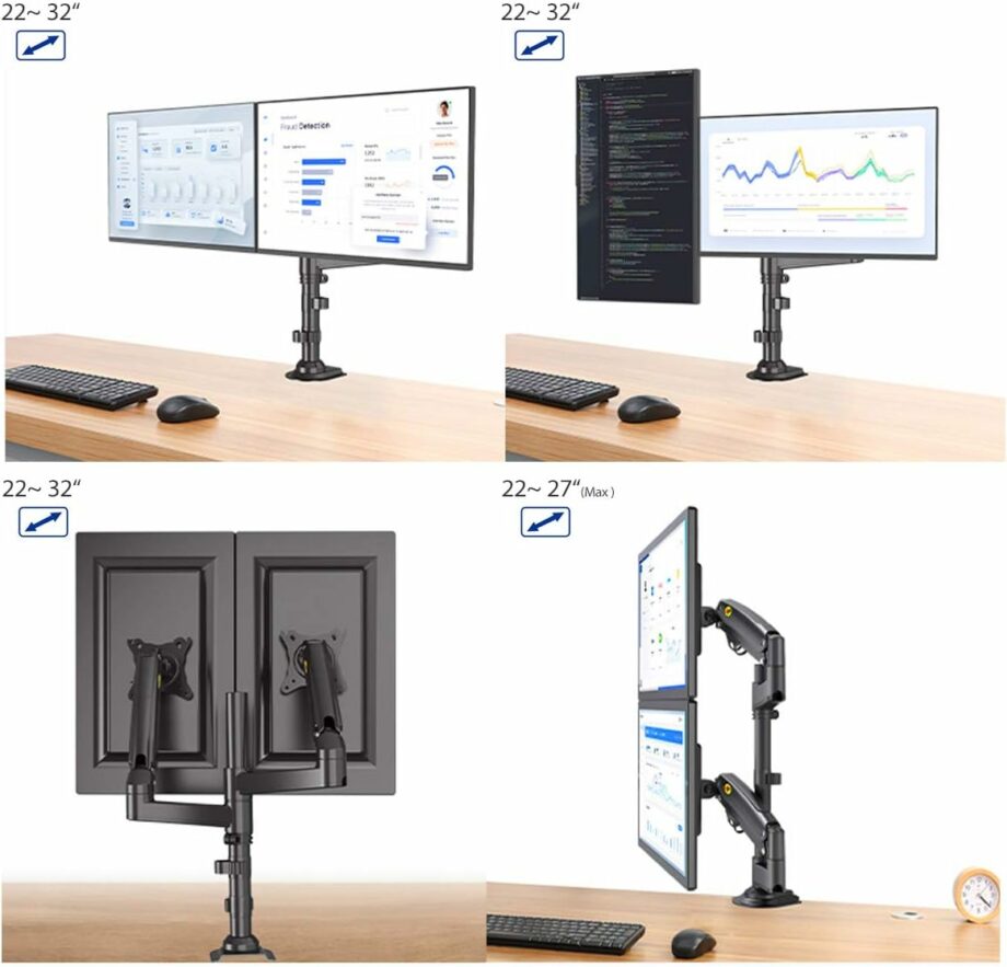 North Bayou GF35 Dual Monitor Arm with Gas Spring for 17-27'' Monitors