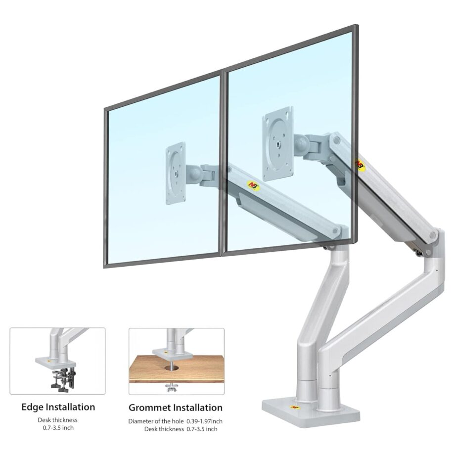 North Bayou G32 Dual Monitor Arm with Gas Spring for 22-32'' Monitors - Silver