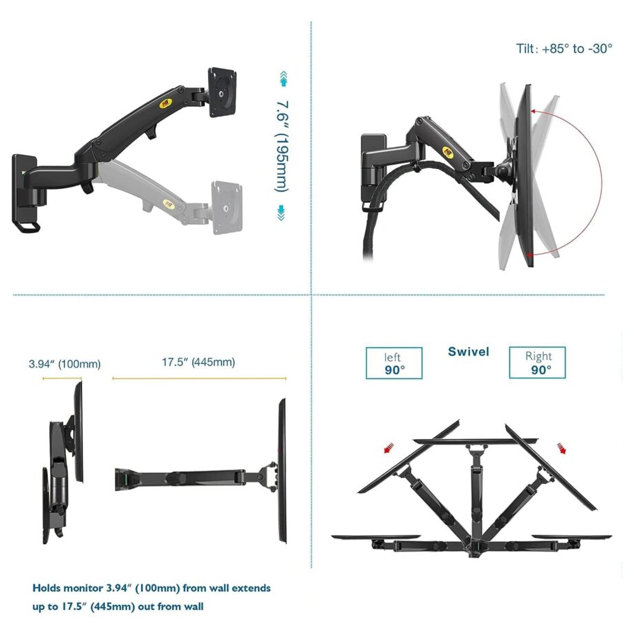 North Bayou F195A Dual Monitor Arm with Gas Spring for 22-32'' Monitors