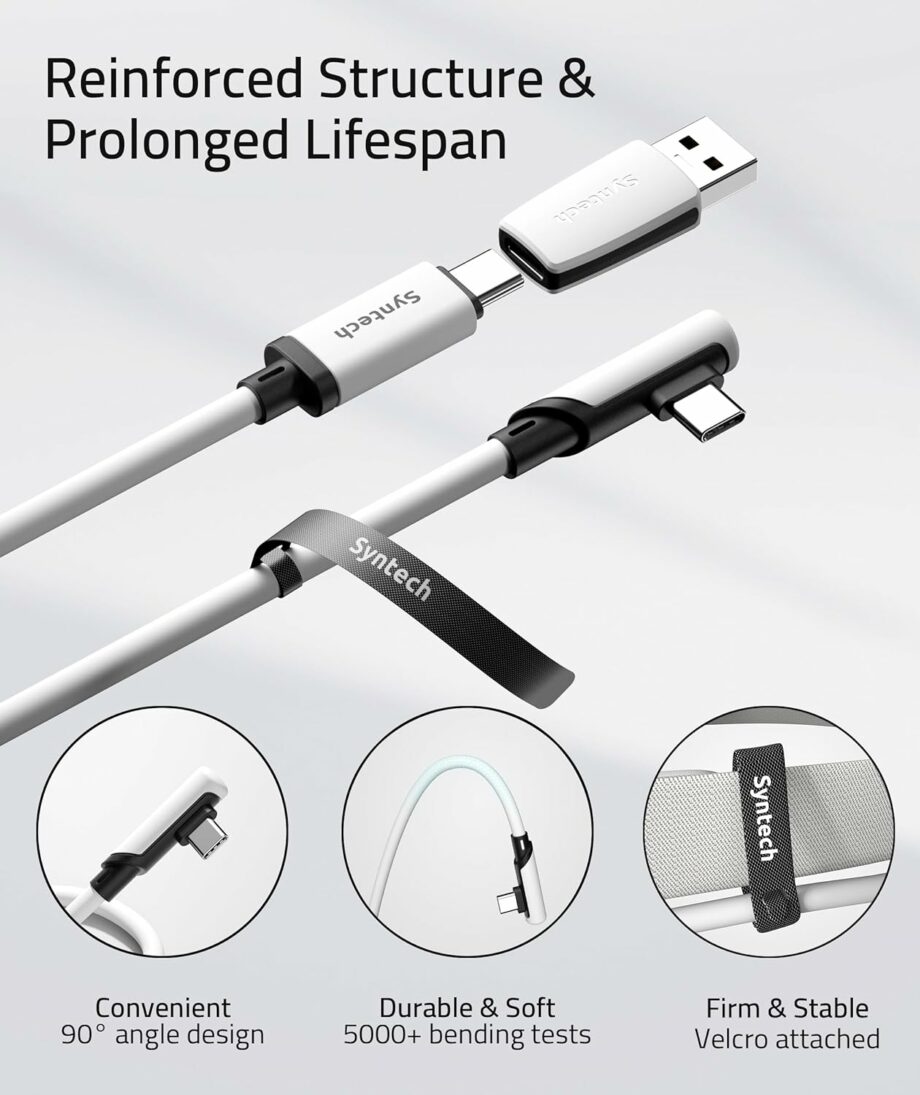 Syntech USB C Meta/Oculus Quest3/2, Pico4, Vision Pro Link Cable with USB 3.0 Adapter - 5M White