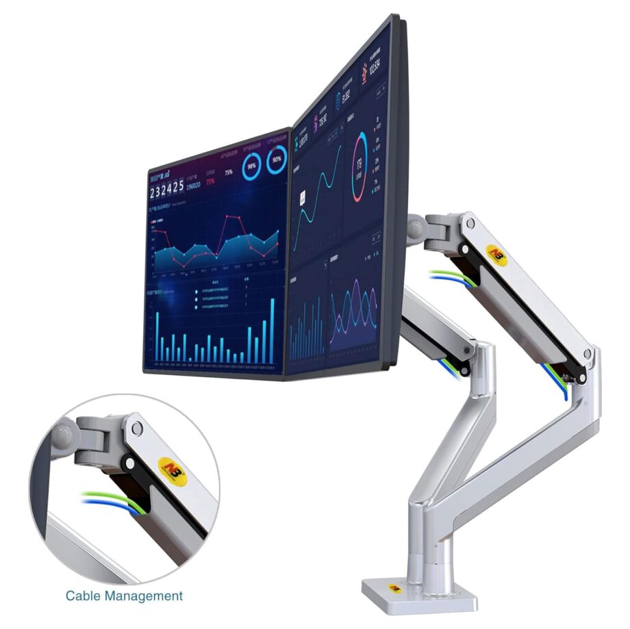 North Bayou G32 Dual Monitor Arm with Gas Spring for 22-32'' Monitors - Silver