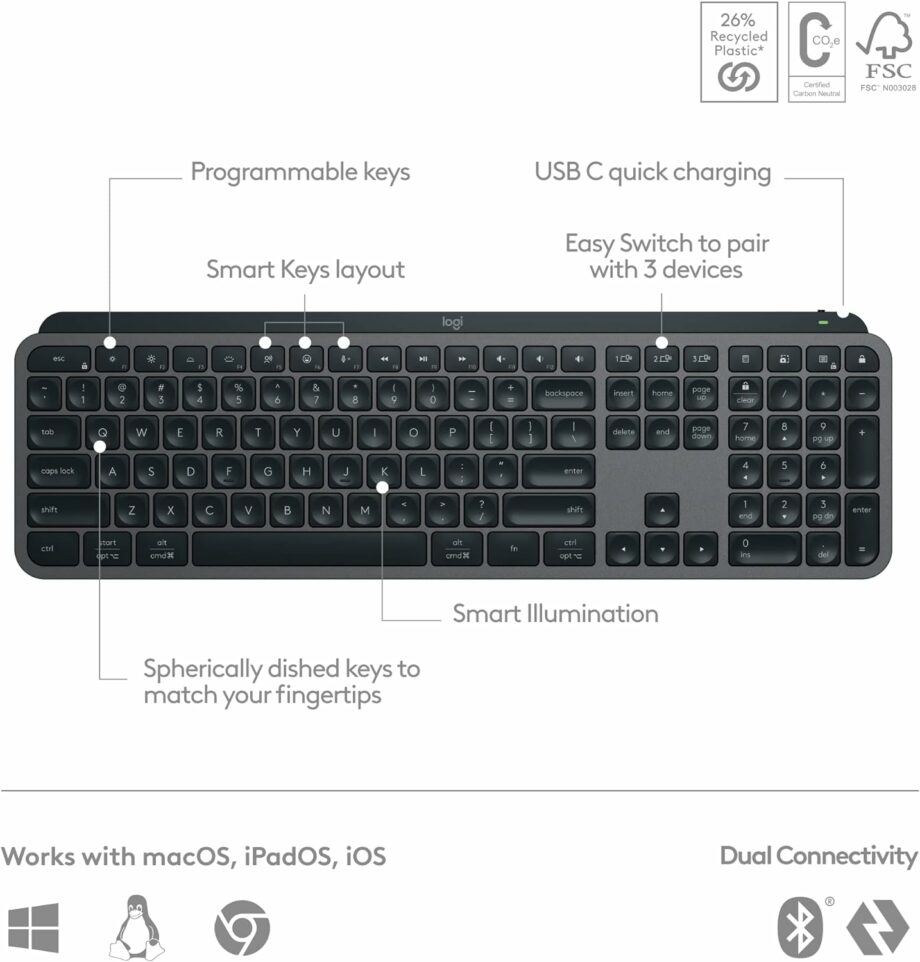 Logitech MX Keys S Advanced Wireless Illuminated Keyboard - Arabic Layout