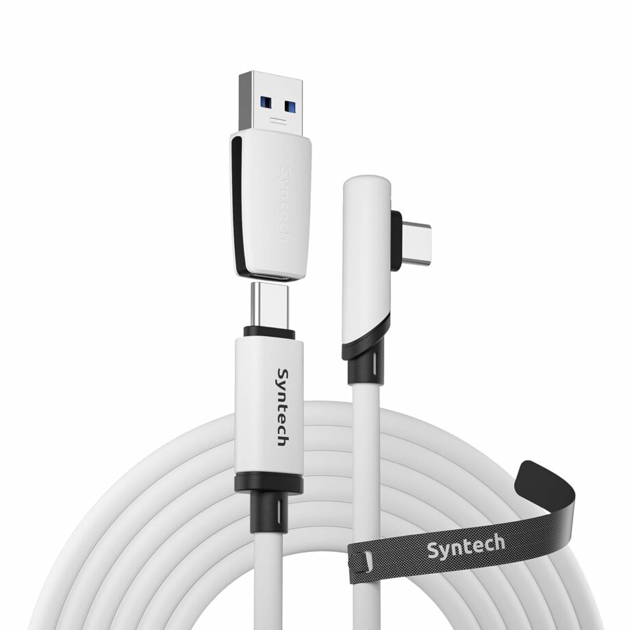Syntech USB C Meta/Oculus Quest3/2, Pico4, Vision Pro Link Cable with USB 3.0 Adapter - 5M White