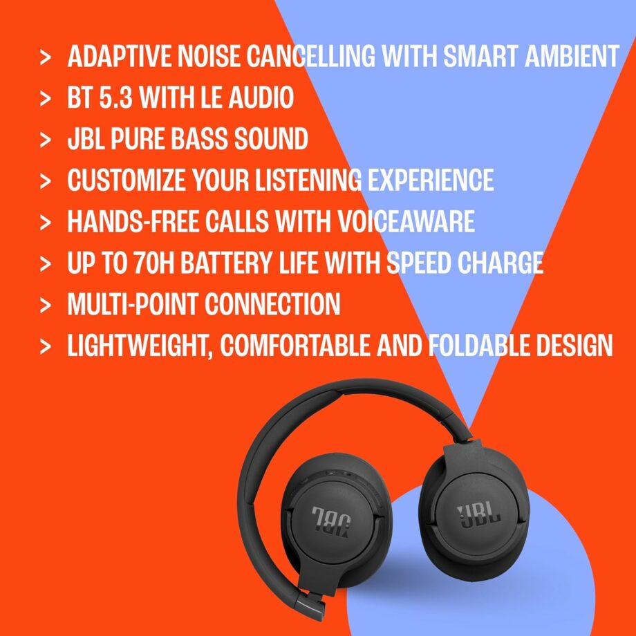 JBL Tune 770NC Wireless Adaptive Noise Cancelling Over-Ear Headset - White