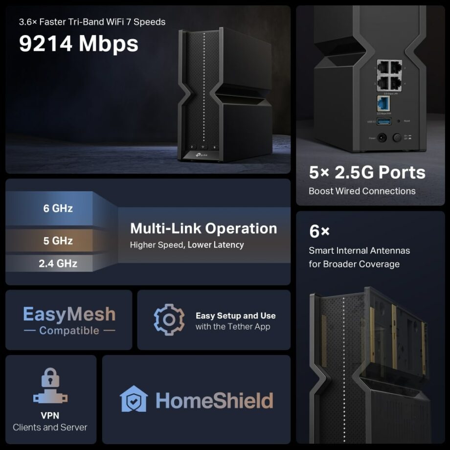 TP-Link BE9300 Tri-Band Wi-Fi 7 Router (Archer BE550)