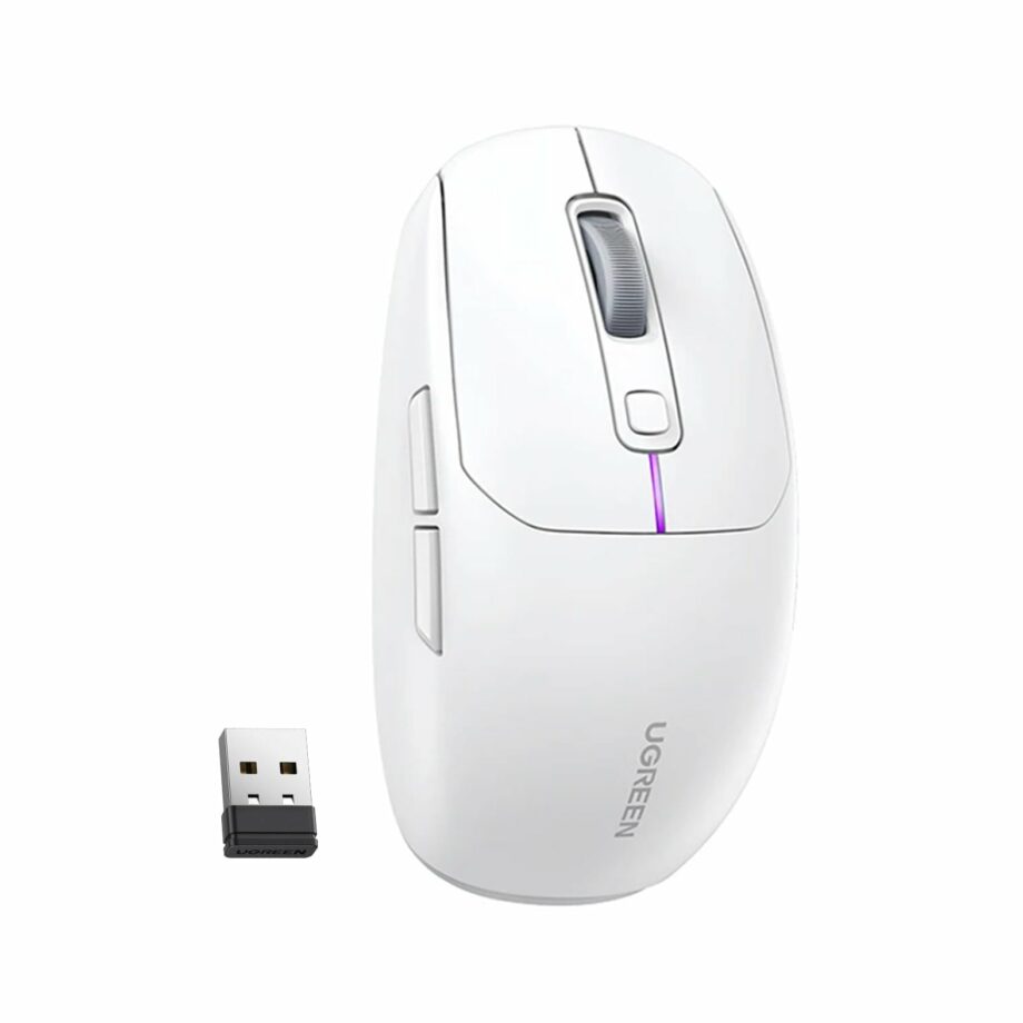UGREEN Lightweight 2.4Ghz and Bluetooth Rechargeable Ergonomic Gaming Mouse - White