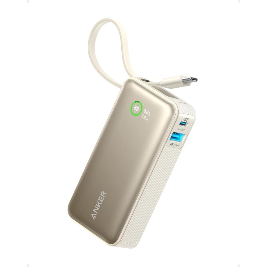 Anker Nano 10,000mAh 30W PD Power Bank with Built-in USB-C Cable - Shell White