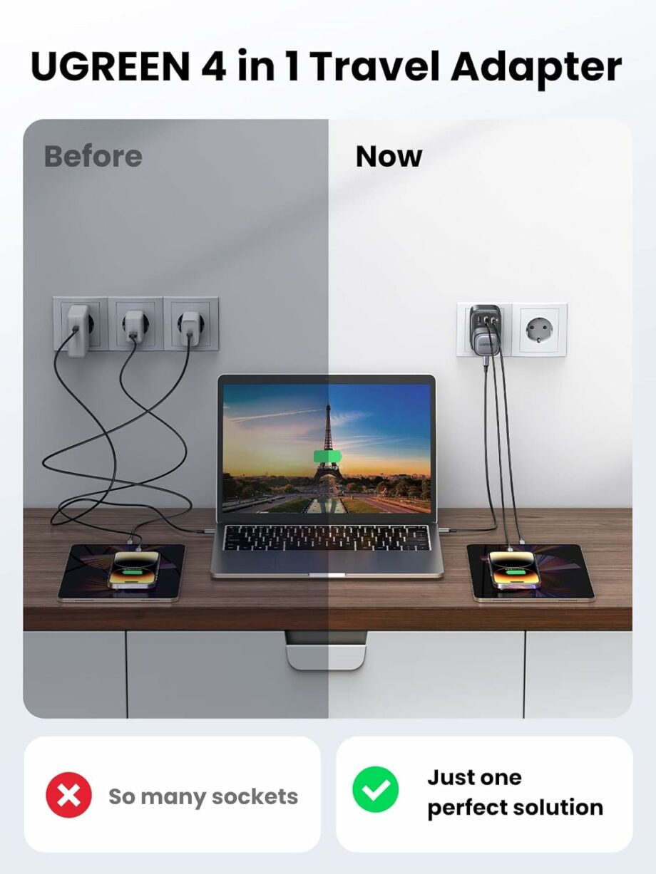 UGREEN 4-in-1 30W and AC Outlet Wall Plug Extender - EU Plug