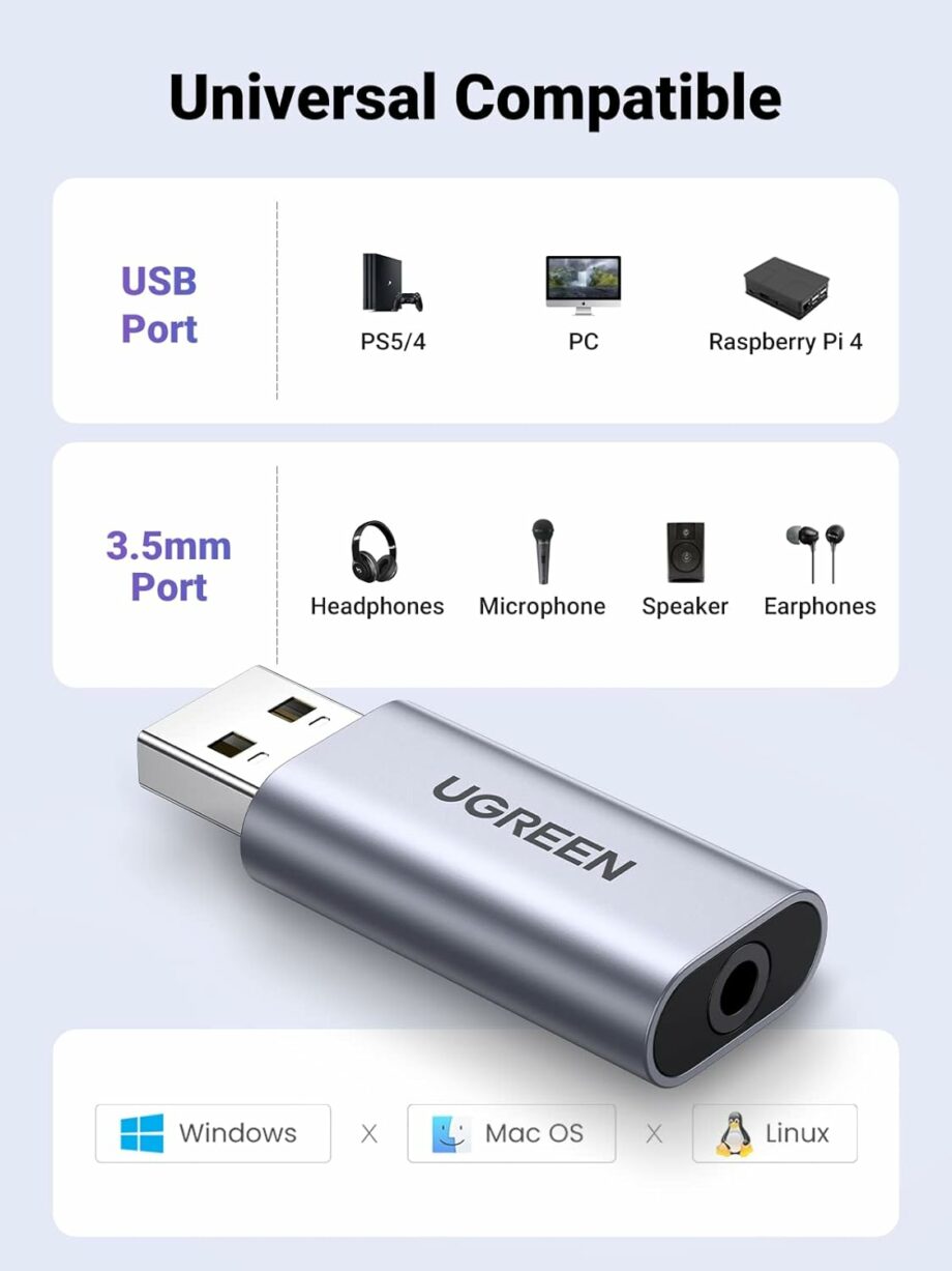 UGREEN USB to 3.5MM Audio Jack USB External Sound Card