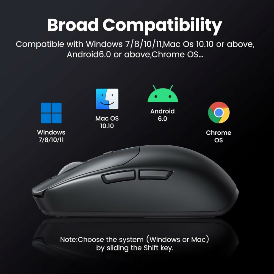 UGREEN Lightweight 2.4Ghz and Bluetooth Rechargeable Ergonomic Gaming Mouse - Black