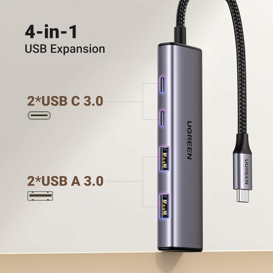UGREEN 4-in-1 Aluminium USB C Hub 2 USB C & 2 USB 3.0 Ports