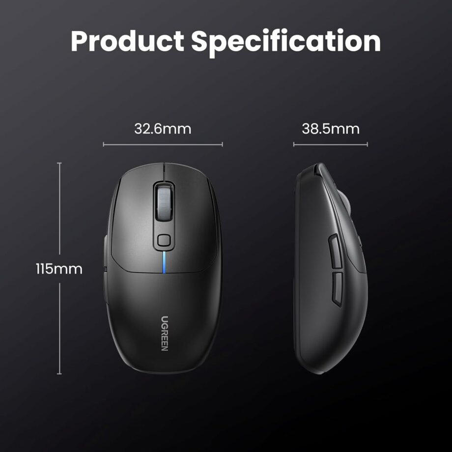 UGREEN Lightweight 2.4Ghz and Bluetooth Rechargeable Ergonomic Gaming Mouse - Black