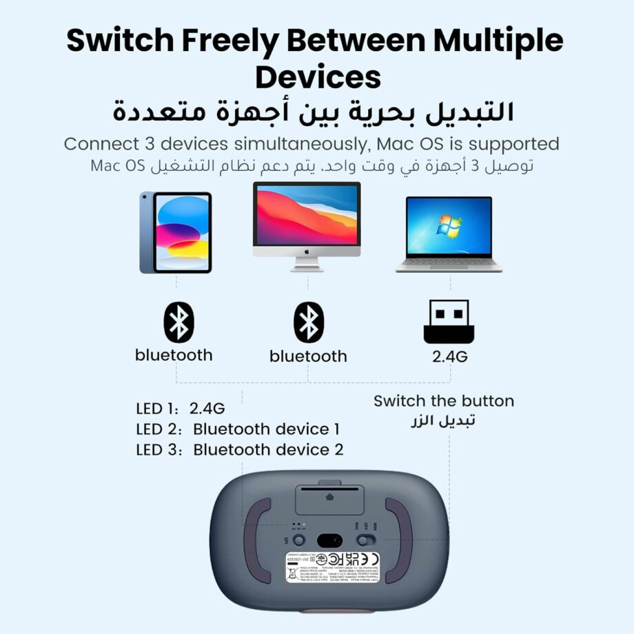 UGREEN Fun+ Silent 2.4Ghz and Bluetooth Wireless Mouse - Blue