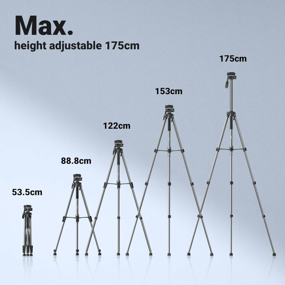 UGREEN Aluminium 53.5-175cm Height Tripod with Mobile Phone Holder and Travel Bag
