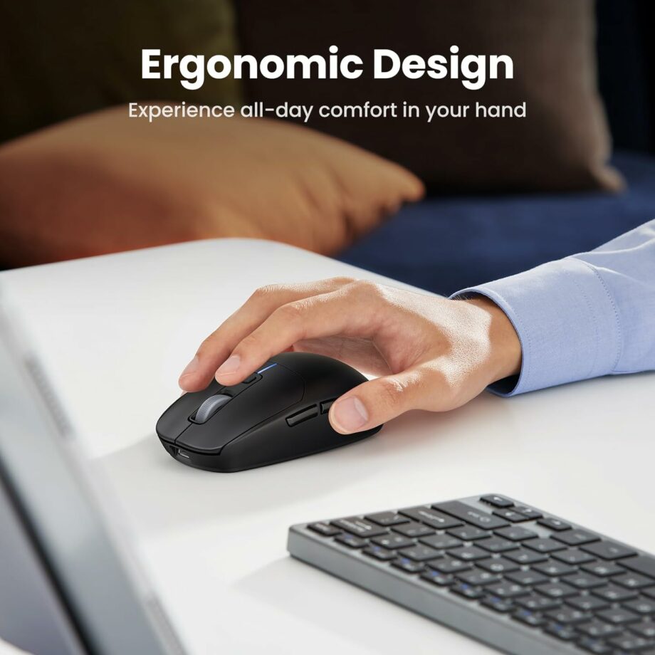 UGREEN Lightweight 2.4Ghz and Bluetooth Rechargeable Ergonomic Gaming Mouse - Black