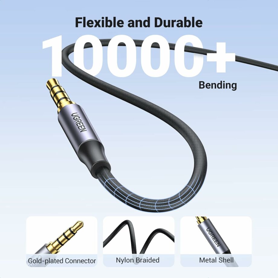 UGREEN 3.5mm 4-Pole Braided Audio Cable with Microphone Function - 5M